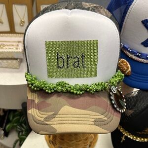 Green Beaded 'Brat' Camo Cap